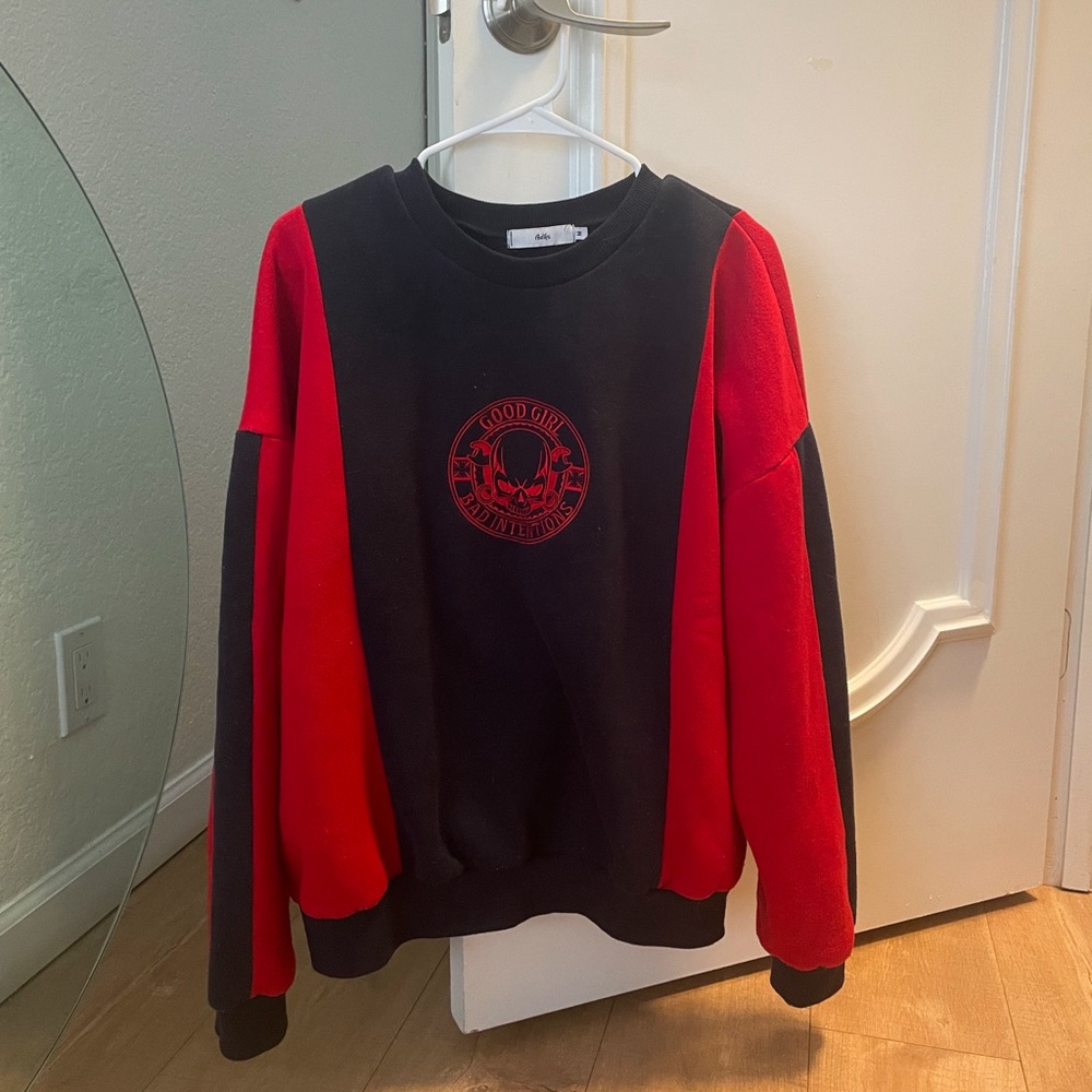 ADIKA Navy & Red Color Block Crewneck Hoodie